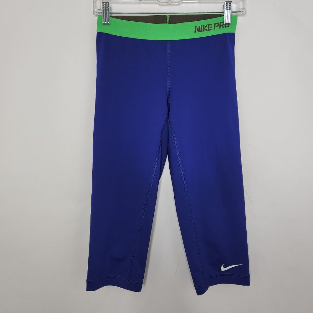 Nike Pro Leggings Green Blue Small Trim Stretch Pull On Dri Fit Moisture Wicking